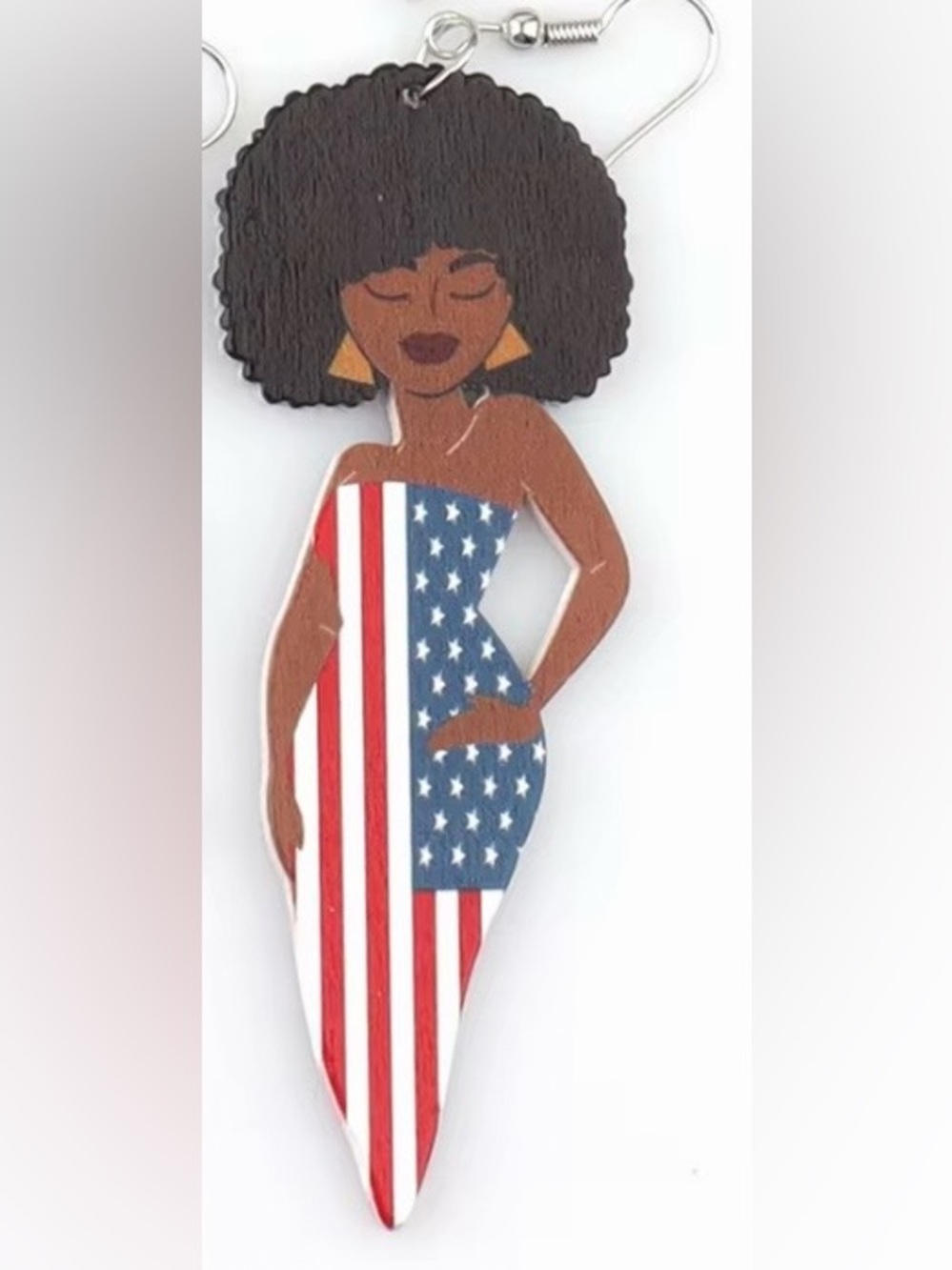 USA Flag Afro Wooden Dangle Earrings | Patriotic Statement Earrings